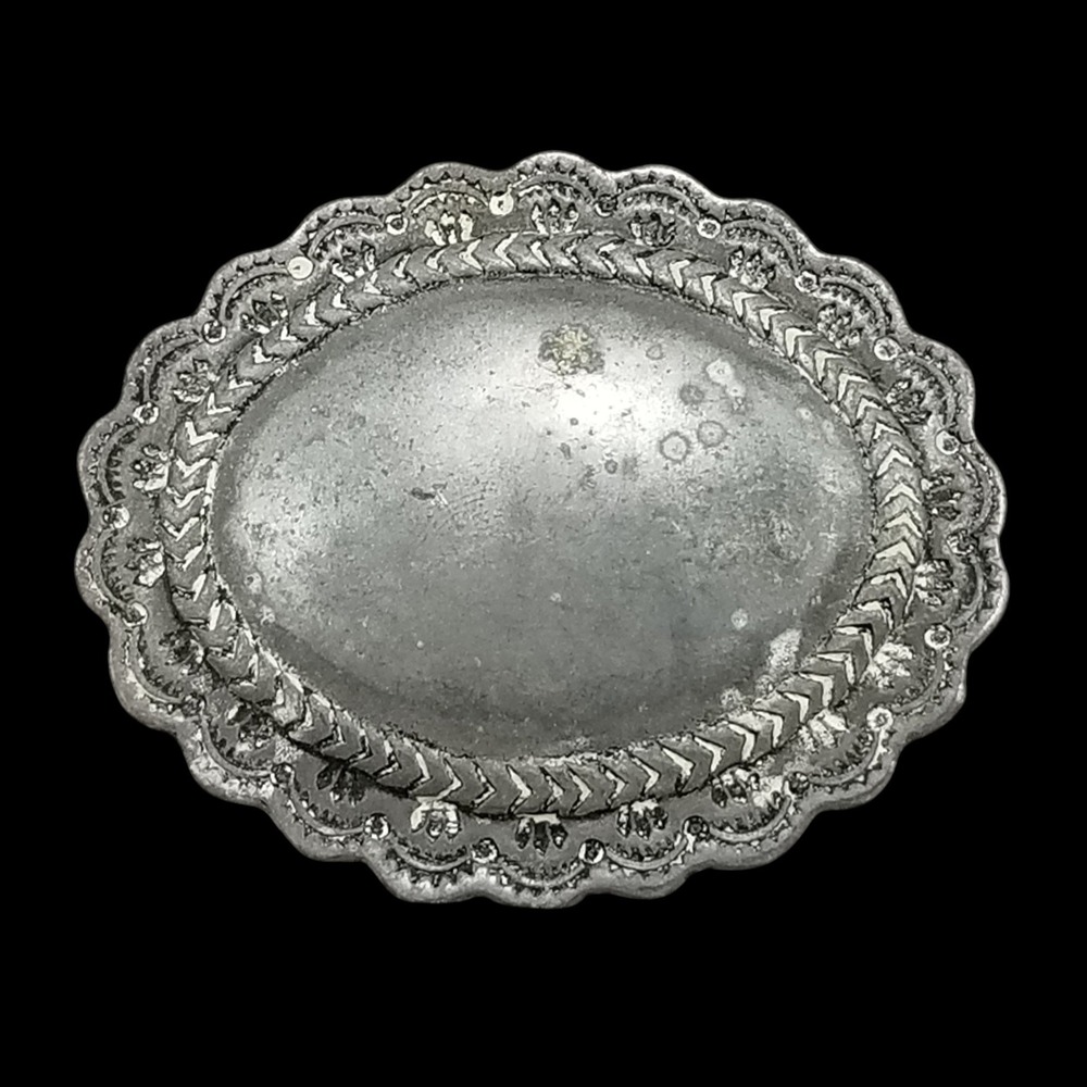 Belt Buckle Vintage Scalloped Oval Silver Tone‎ Embossed Western Boho Accessory